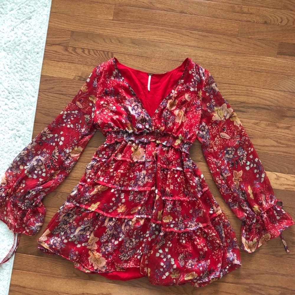 Free people red floral mini dress.